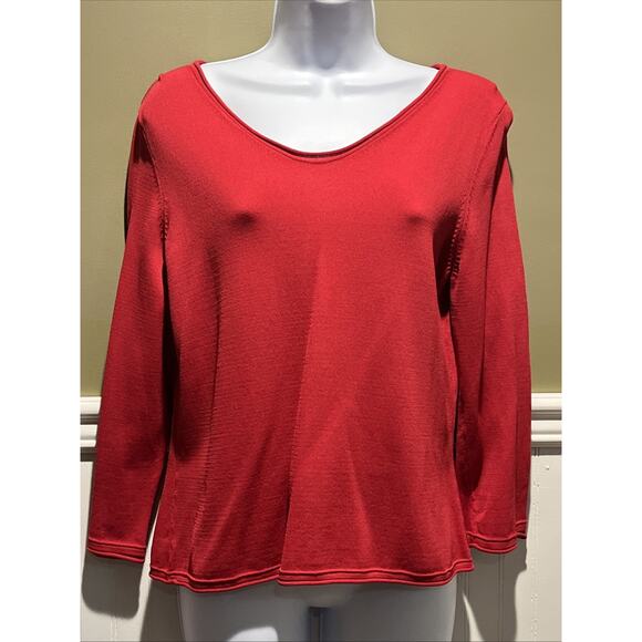 Talbots Women’s Red Crew neck LS Ribbed Knit Stretchy Dressy Top Shirt PM - Picture 1 of 9